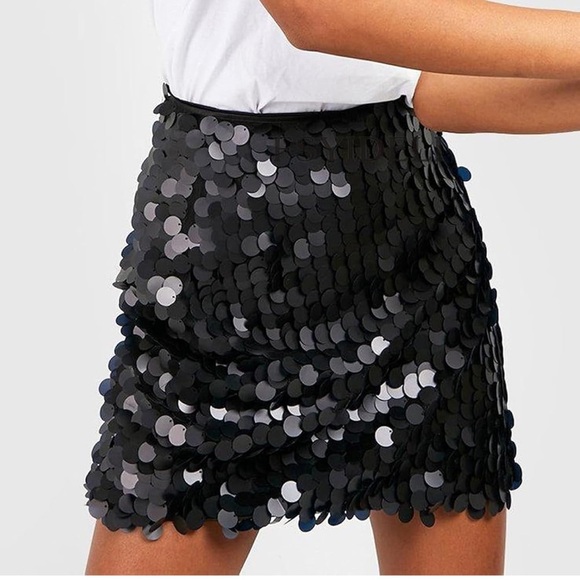 Shinestar Black Sequin Mini Skirt Large Round Sequins Size Medium - Picture 1 of 13